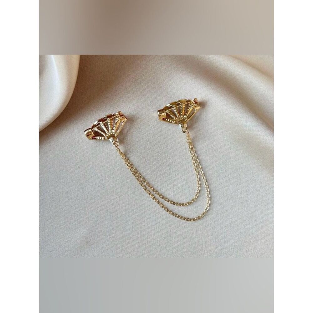 Gold Fan-Link Brooch M762 - Picture 2 of 3